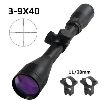 3-9x40 Tactical Riflescope HD Purple Lens Crosshair Optical Sights w/Rail Mount - Image 1 of 4