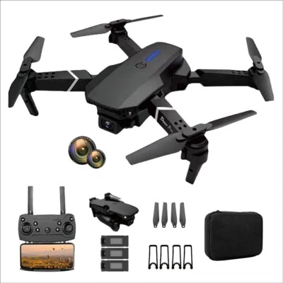 E88 Drone with HD Dual Camera 3 Batteries Headless Mode One Key Landing RC Black - Image 1 of 4