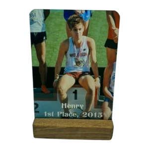 Custom Personalized Picture Your Photo Printed Desk Stand Display With Wood Base - Picture 1 of 9