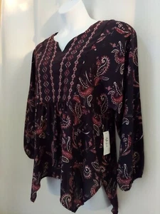 Camicetta Style & Co taglia M top donna ricamata stampa paisley collo spacco manica L - Foto 1 di 11