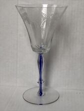 Vintage Morgantown Fairwin Lexington Blue Stem Etched Clear Wine Champagne Glass