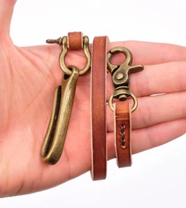 21" Brown Men's Trucker Biker Jean Leather Trousers Wallet Key Chain With U HOOK - Picture 1 of 12