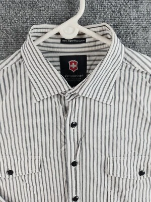 Camisa VICTORINOX XL Algodón Superfino Rayas Abotonada Manga Larga Gris Blanco Foto 1 de 4