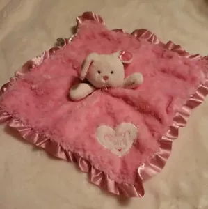 Okie Dokie Pink Plush Mommy's Girl Bunny Heart Rattle Ruffle Security Blanket - Picture 1 of 12