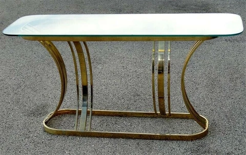 1970s MCM Mid Century Brass & Glass Console Table Cover