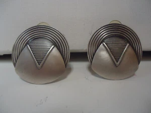 MCM art deco modernist style round pewter pierced earings - Picture 1 of 7
