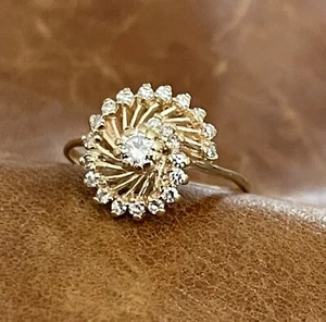 Anillo Estate de diamantes de oro amarillo de 14 k anillo de diamantes en espiral de piedra central 8,25 - Imagen 1 de 20