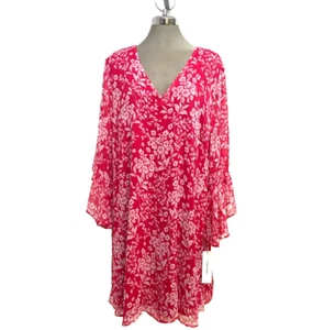 PLUS Size 20W Calvin Klein Gorgeous Hibiscus Delicate Chiffon Shift Dress - Picture 1 of 6