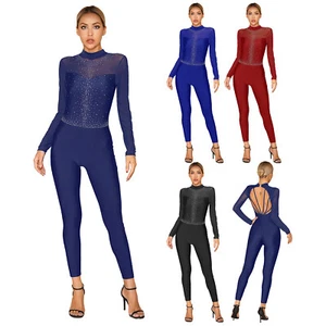 Women Gymnastics Competition Full Bodysuit Dancewear Costume Leotard One Piece - Picture 1 of 35