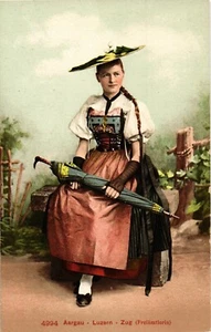 Old postcard vintage. Switzerland. Aargau Luzern Zug traditional costume (520) - Picture 1 of 2