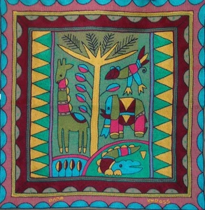 South Africa Elephant Giraffe Floor Cushion Cover Tsonga Fair Trade Crossroads - Picture 1 of 2