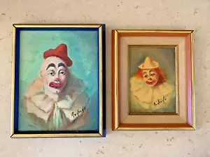 Pair of Signed Vintage Framed Original Clown Paintings by Andrade Spain, USA - Picture 1 of 10