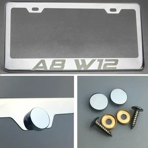 One A8 W12 Laser Engraved Stainless Steel License Plate Frame Chrome Screw Cap - Foto 1 di 12