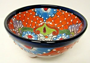 Talavera Mexican Pottery MultiColor Salsa Bowl with Legs - Picture 1 of 8