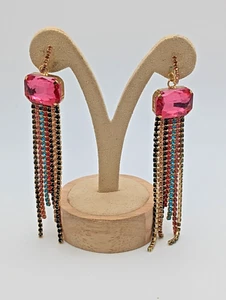 Pink Glass Dangle earrings Multicolor Teal And Light Pink Colors  Rhinestones - Bild 1 von 7