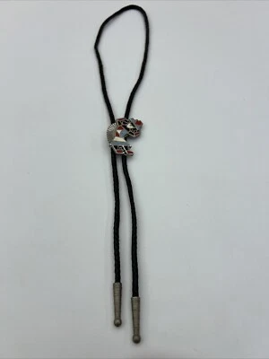 Corbata Bolo Hombre Vintage Diseño Zuni Navajo Medicine Man Negra Usada en Excelente Condición Foto 1 de 4