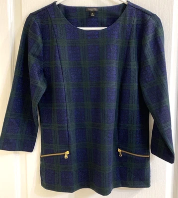 Talbots Women Shirt Med Petite Blue Sparkle with Green pullover Tunic - Image 1 of 4