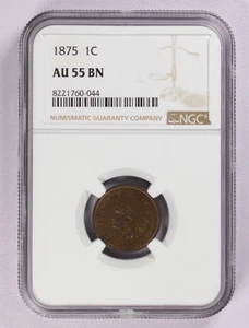 1875 Indian Head Cent 1C NGC AU 55 BN - Picture 1 of 3