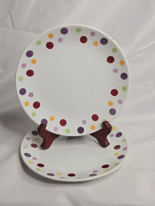 NICE! PAMPERED CHEF POLKA DOTS 8" Diameter SALAD PLATES SET of 2 - Picture 1 of 4