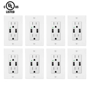 8 Pack High Speed 4.2A Dual USB Outlet Charger 15A AC Power Receptacle TR UL - Picture 1 of 8