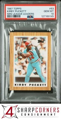 1987 TOPPS MINI LEAGUE LEADERS #63 KIRBY PUCKETT HOF PSA 10 - Image 1 of 2