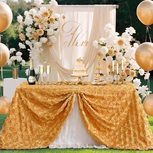 Gold Rosette Tablecloth 3D Satin 60x102 Inch Rectangle Flower Table Cloths fo... - Picture 1 of 7