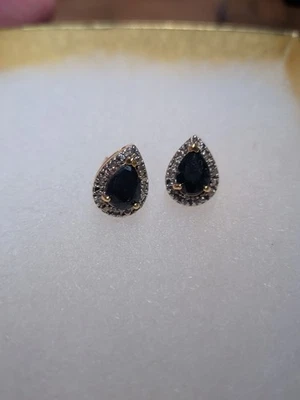 Pendientes de diseñador de plata de ley con zafiro negro y diamantes naturales de 2,87 quilates  Foto 1 de 3