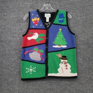 VINTAGE The Quacker Factory Vest Womens S Small Blue Lambswool Christmas Sweater - Picture 1 of 11