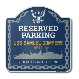 Letrero de diseño de aluminio calibre pesado USS SAMUEL GOMPERS AD 37 | 18" X 18" Navy - Imagen 1 de 4