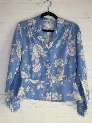 Russ Women’s Blue Floral Blouse Size 10 Made In USA Vintage - Image 1 of 4