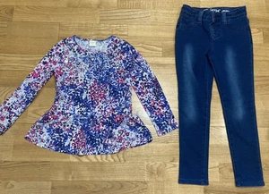 Girl's Gymboree & Cat & Jack Outfit Sz 6 Periwinkle/Pink Printed Top w/Jeggings - Picture 1 of 7