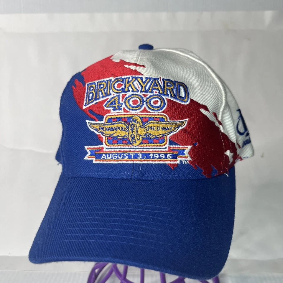 Gorra de béisbol retro vintage de 1990 NASCAR Brickyard 400 pintura salpicadura Snapback Foto 1 de 4
