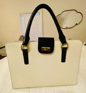 J.Crew Edie Attaché Bag Vintage Rare Leather Black/white Beautiful - Picture 1 of 9