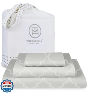 Threadmill Cotton Twin Sheet Set | 100% Cotton Sheets | Damask Jacquard Satee - Picture 1 of 5