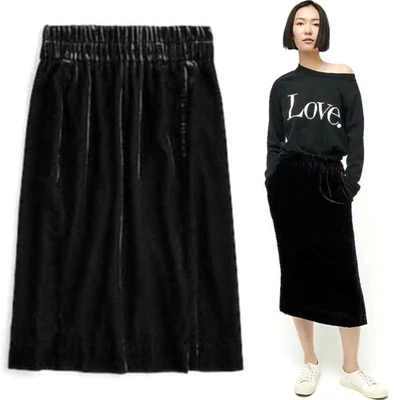 NWT J. Crew Black Velvet Pull-On Midi Skirt Women’s Size Small Party Career NEW - Image 1 of 4