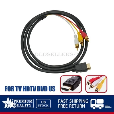 For TV HDTV DVD 1080P HDMI Male To 3 RCA S-Video AV Audio Cable Cord Adapter US - Image 1 of 4