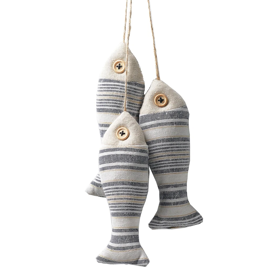 Juego de 3 Decoración de Peces Colgantes a Rayas Crema y Gris Foto 1 de 1