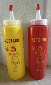 Vintage Mustard and Ketchup Plastic Bottles Tablecraft USA Made Waitress - Picture 1 of 3