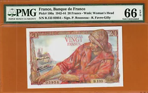 France 20 Francs 1944 Pick-100a GEM UNC PMG 66 EPQ - Picture 1 of 2