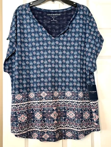 Lucky Brand Blouse Women's Size Medium Geo Bohemian Print V-Neck Boho Top Shirt - Picture 1 of 7