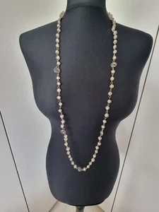 Vintage Long Necklace Silver Colour Swirls & Frosted Glass Beads - Picture 1 of 10