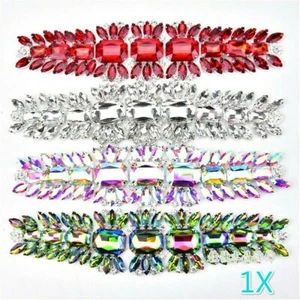 Rhinestone Crystal Applique Trim Chain Sew Wedding Dress Costume Accessory Blue - Picture 1 of 21