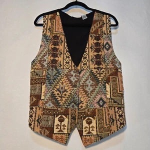 Vintage JANE ASHLEY Whimsigoth Grunge Multicolor TAPESTRY Beaded Vest Size L. - Picture 1 of 18