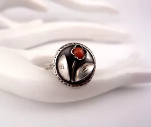 Antikschmuck - Silber Ring Floral mit Koralle aus 900er Silber Gr. 42 Kinderring - Bild 1 von 6