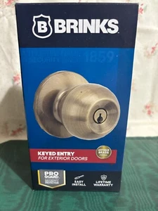 Brinks Keyed Entry Classic Ball Style Doorknob, Antique Brass Finish - Picture 1 of 8