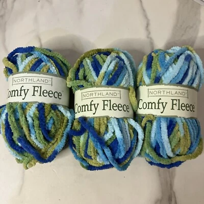 LOT of 3 Northland COMFY FLEECE Chenille Yarn 1.75 Oz Ea GREENS & BLUES 6 Weight - Image 1 of 4