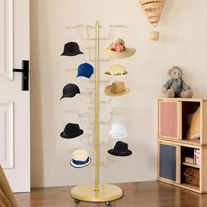 7 Tiers Hat/Cap Display Retail Hat Cap Rack Spinner Metal Stand Floor Gold - Picture 1 of 6