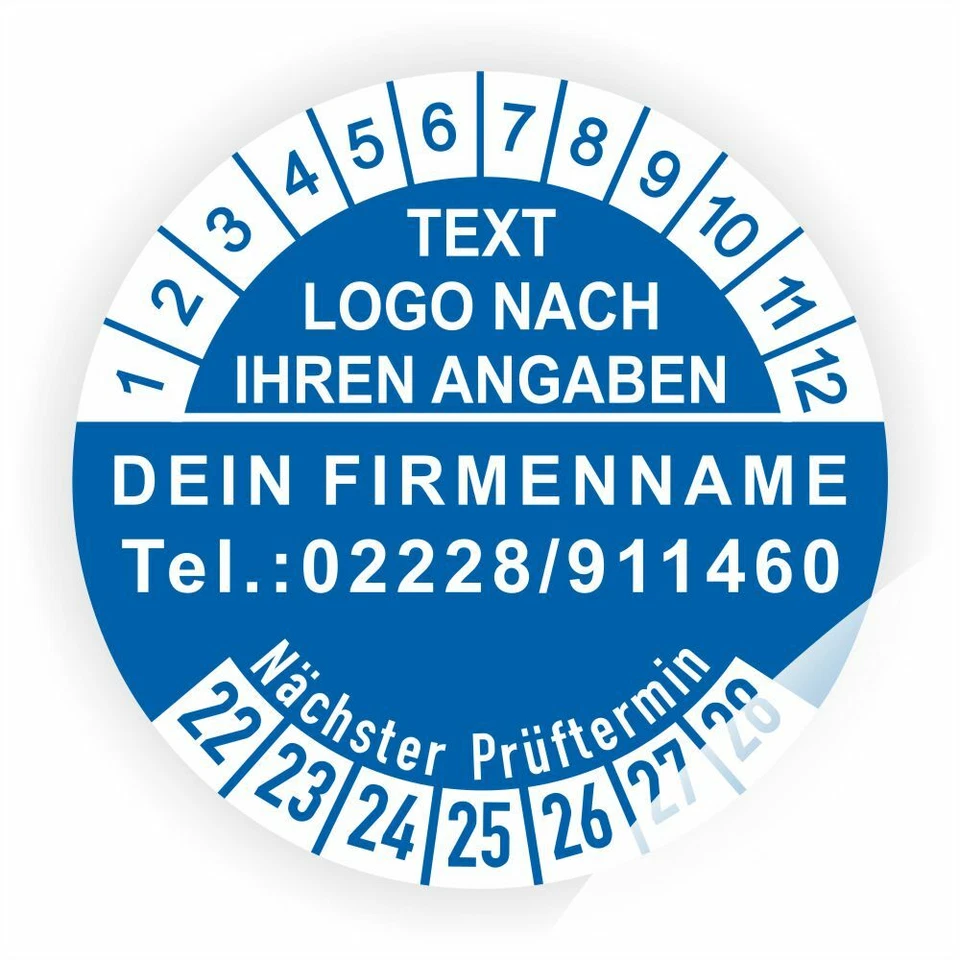 PRINTENGEL © Prüfplaketten Individuell Wunsch Text Logo DGUV V3,UVV,BGV,D27,BGR,VDE Ø:30-40mm