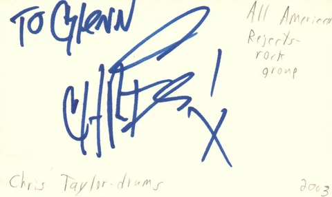 Chris Taylor Drummer All American Rejects Music Autographed Signed Index Card Cover