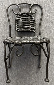 Dollhouse Miniatures Vintage Black Wire Wicker Ornate Chair - Picture 1 of 4